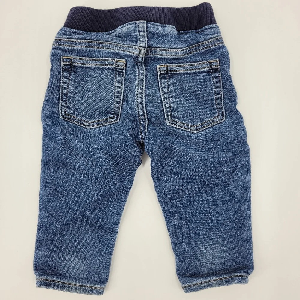 Gap Denim Jeans My 1st Easy Slim Stretch Elastic Waistband Distressed Sz 6-12mo